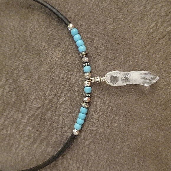 Vtg Western Boho Quartz Pendant Beaded Rope Choker Unisex Necklace - Picture 4 of 5